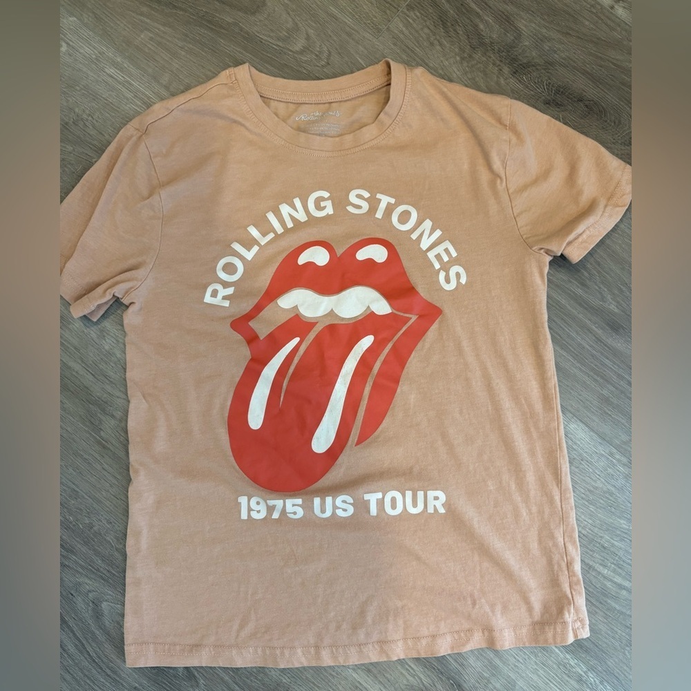 Rolling Stones Logo Band Tee Tan Pale Pink Graphic T-Shirt Size XS Rock Music - Picture 8 of 10